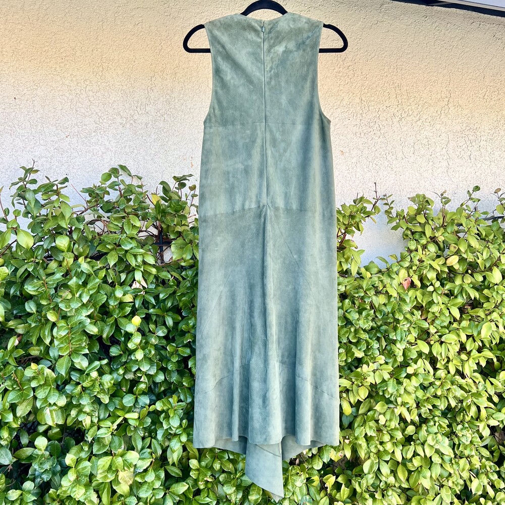 CHLOÉ Suede Leather Midi Dress Stormy Green Size 34 US 2 Small NWT defect $4590 - Picture 5 of 10